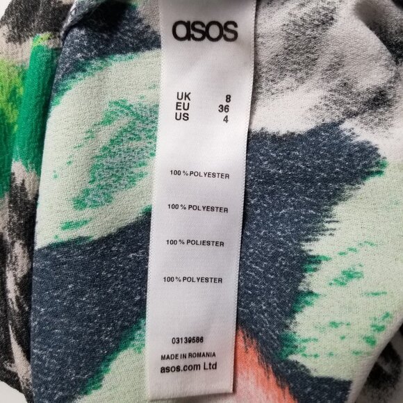 ASOS Size 4 Bright Floral Wiggle Print Short‎ Sleeve Midi Dress Pockets - Picture 12 of 13